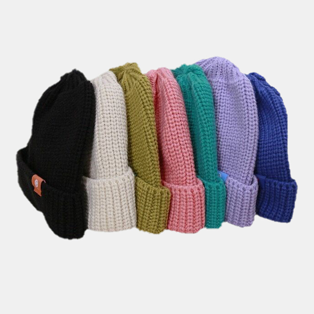 Unisex Acrylic Dome Patch Knitted Cap Fashion Wild Sunshade Brimless Beanie Hat