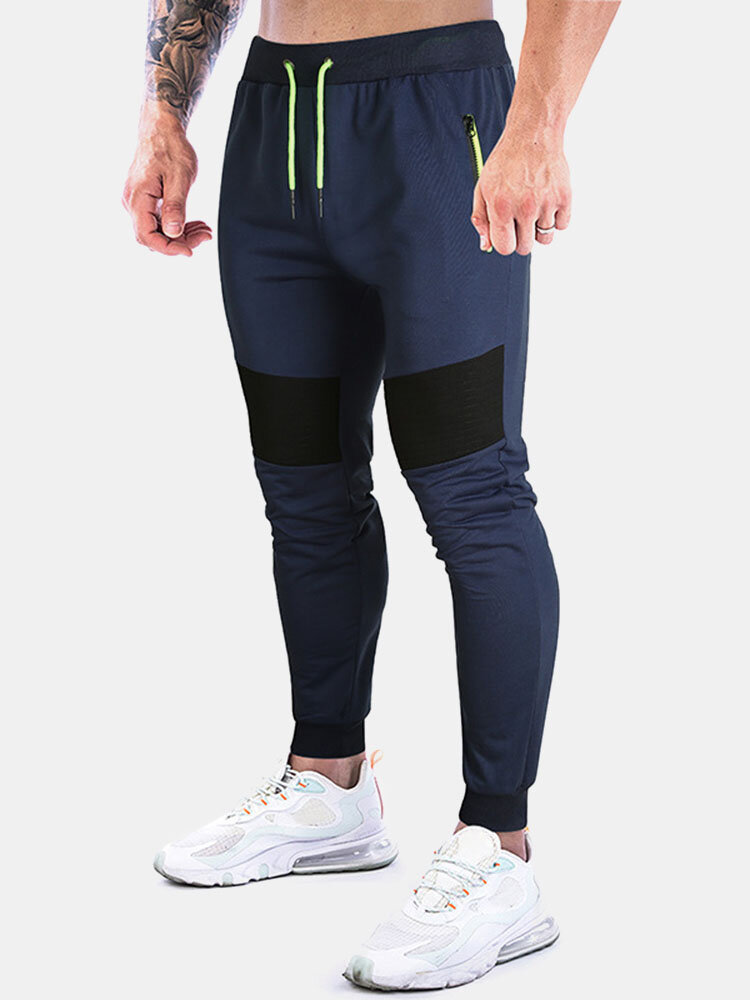 Men Jogger Sweatpants Zip Pocket Elastic Waist Ankle Length Pants