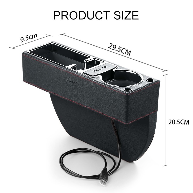 Car Multi-functional Dual USB Console PU Leather Box Cup Holder Seat Gap Side Storage Box (Brown)
