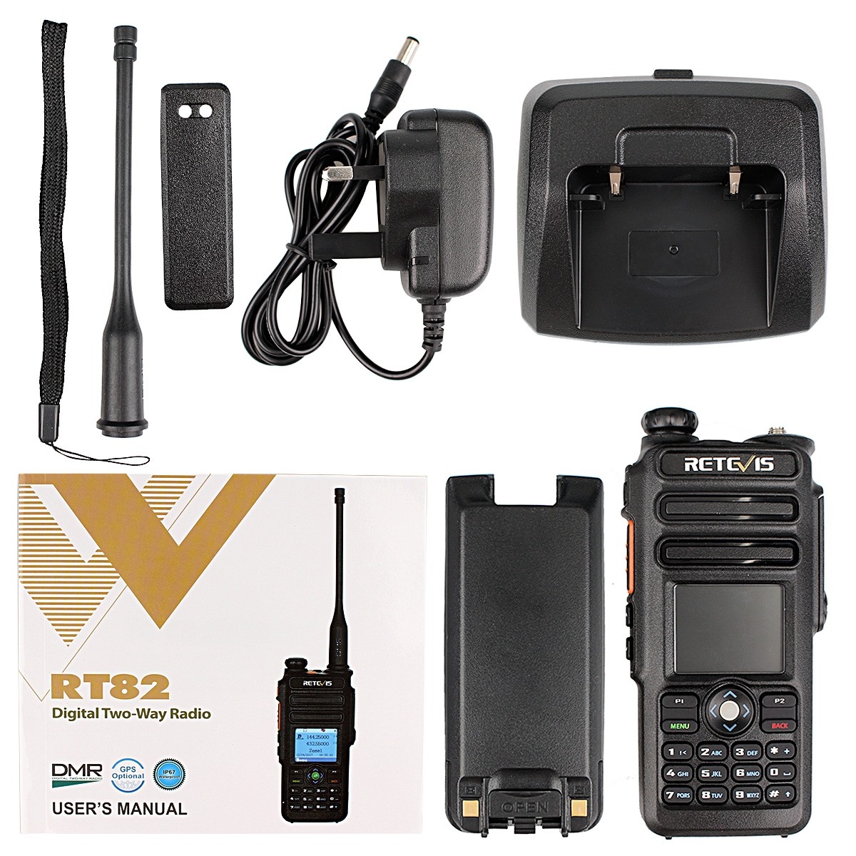 RETEVIS RT82 136-174&400-480MHz 3000CHS Dual Band DMR Digital Waterproof Two Way Radio Handheld Walkie Talkie, GPS Version, UK Plug