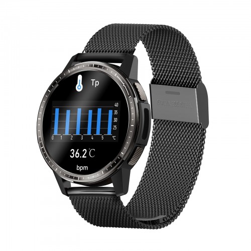 H9 1.28 inch Color Screen Life Waterproof Smart Watch, Support Sleep Monitor / Heart Rate Monitor / Body Temperature Monitor / ECG+ECG Monitor, Style: Steel Strap (Black)