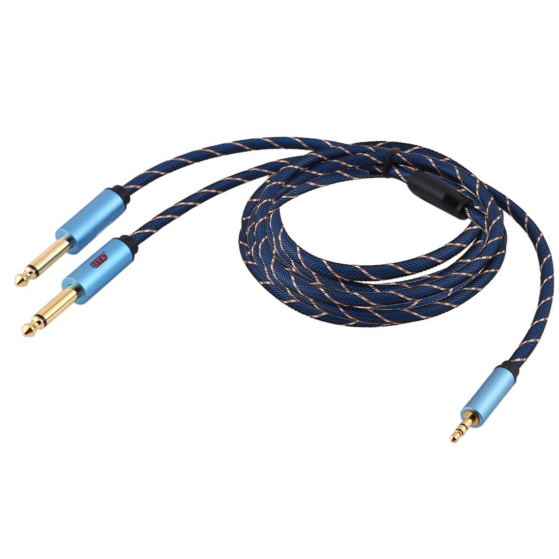 EMK 3.5mm Jack Male to 2 x 6.35mm Jack Male Gold Plated Connector Nylon Braid AUX Cable for Computer / X-BOX / PS3 / CD / DVD, Cable Length: 3m (Dark Blue)