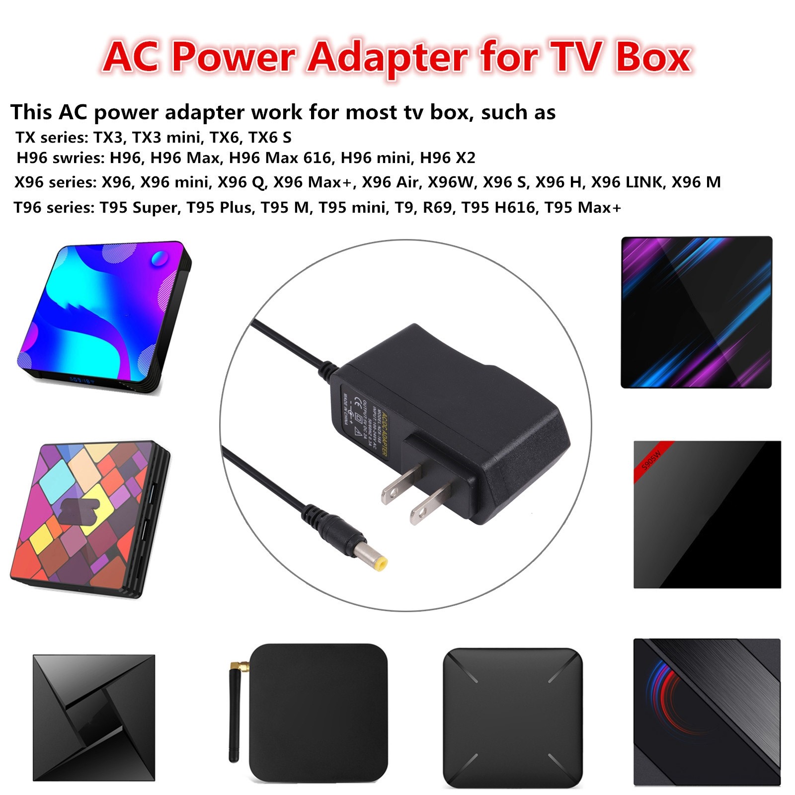 5V 2A 5.5x2.1mm Power Adapter for TV BOX, US Plug