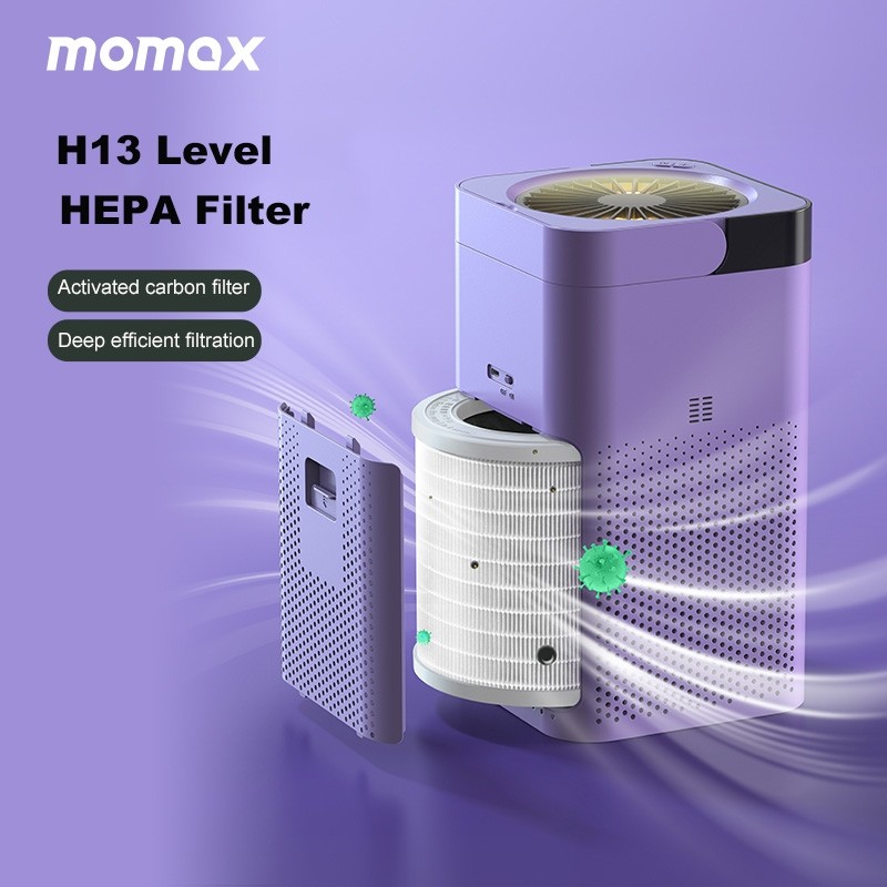 MOMAX AP10 Pure Air UV-C Negative Ion Air Purifier Desktop Smoke And Formaldehyde Removal Portable HEPA Filters Disinfection Air Cleaner (Purple)