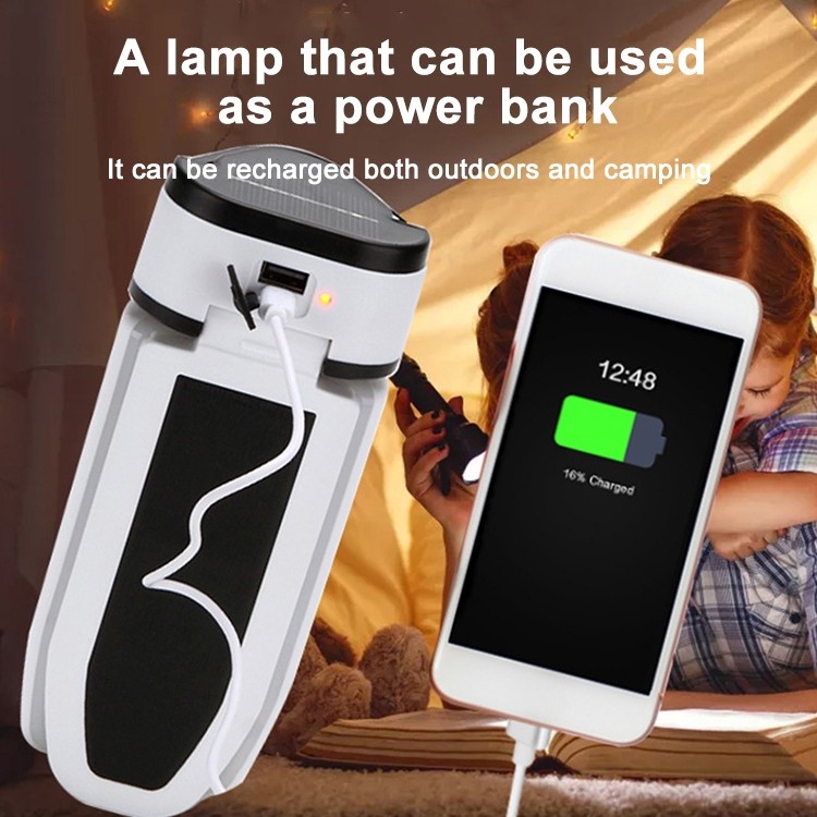 Multifunctional Solar USB Charging 60 LED Trefoil Camping Lamp Outdoor Tent Portable Lamp Flashlight Emergency Light Bulb Light, Style: Solar