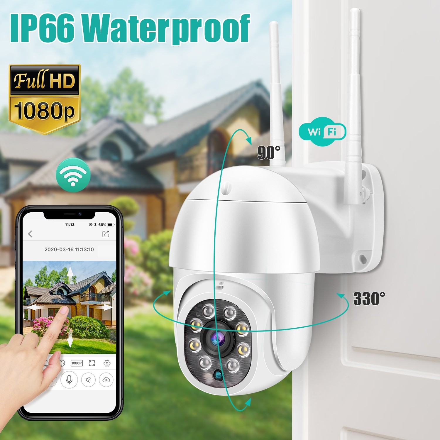 QX43-2 1080P 2.0MP Lens IP66 Waterproof PTZ Rotating WIFI Camera, Support Infrared Night Vision & Two-way Voice Intercom & Motion Detection & 128GB TF Card, AU Plug