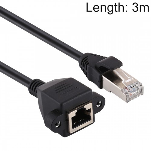 RJ45 Female to Male CAT5E Network Panel Mount Screw Lock Extension Cable, Length: 3m (Black)