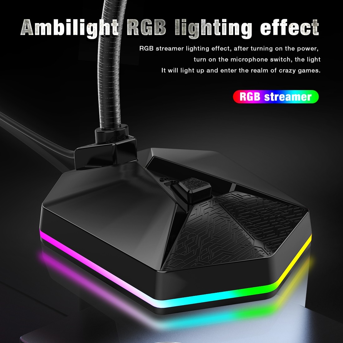 HXSJ TSP201 RGB Light Emitting Flexible USB Driveless Voice Chat Video Conference Microphone, Cable Length: 2m (Black)