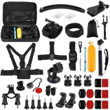 PULUZ 50 in 1 Accessories Total Ultimate Combo Kits with EVA Case (Chest Strap + Suction Cup Mount + 3-Way Pivot Arms + J-Hook Buckle + Wrist Strap + Helmet Strap + Extendable Monopod + Surface Mounts + Tripod Adapters + Storage Bag + Handlebar Mount) for GoPro HERO10 Black / HERO9 Black / HERO8 Black / HERO7 /6 /5 /5 Session /4 Session /4 /3+ /3 /2 /1, DJI Osmo Action and Other Action Cameras