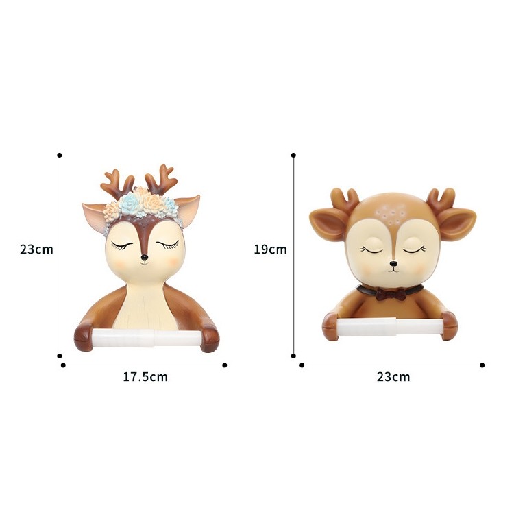 Punch-free Cartoon Animal Creative Home Roll Bathroom Wall-mounted Tissue Box (Little Deer)