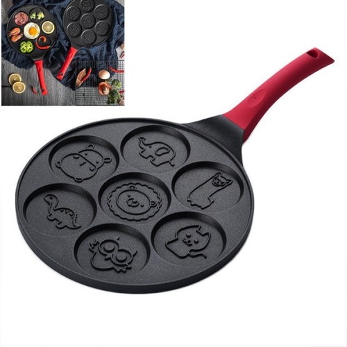 Seven-hole Breakfast Pan Multifunctional Flat Bottom Frying Pan Non-stick Egg Dumpling Pan (Black Animal Pattern)