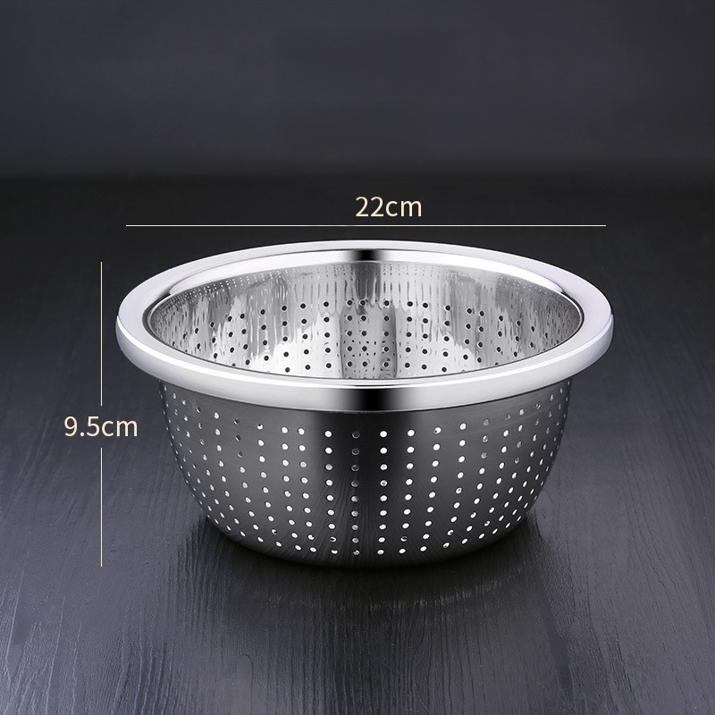 SSGP Stainless Steel Thickened Drain Basin Vegetable Basket Washing Rice Basin, Outer Diameter: 22cm