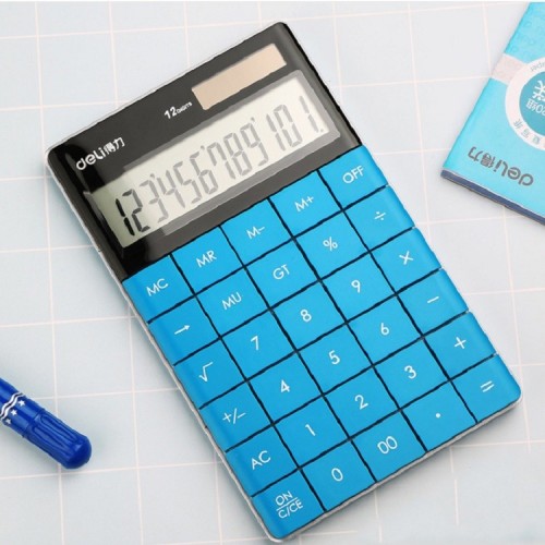 Deli 1589 Solar Large Button Calculator Office Business Colorful Portable Tablet Calculator (Blue)