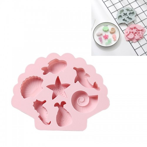 6 PCS 3D Creative Ocean Organism Shaped Silicone Cake Mold Baking Chocolate Ice Cube Mold (Pink)