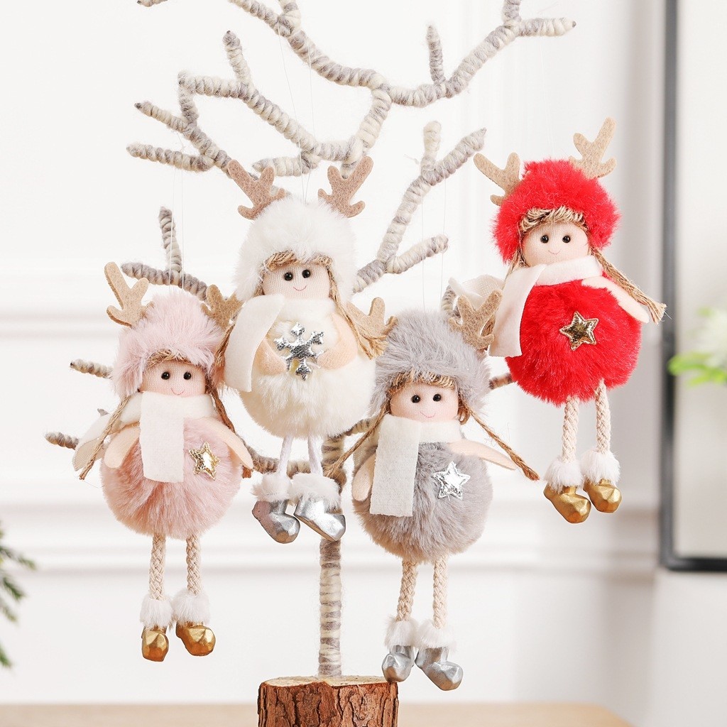 4 PCS Christmas Plush Angel Charm Children Doll Gift Christmas Tree Pendant, Style: Snowflake Angel (Pink)