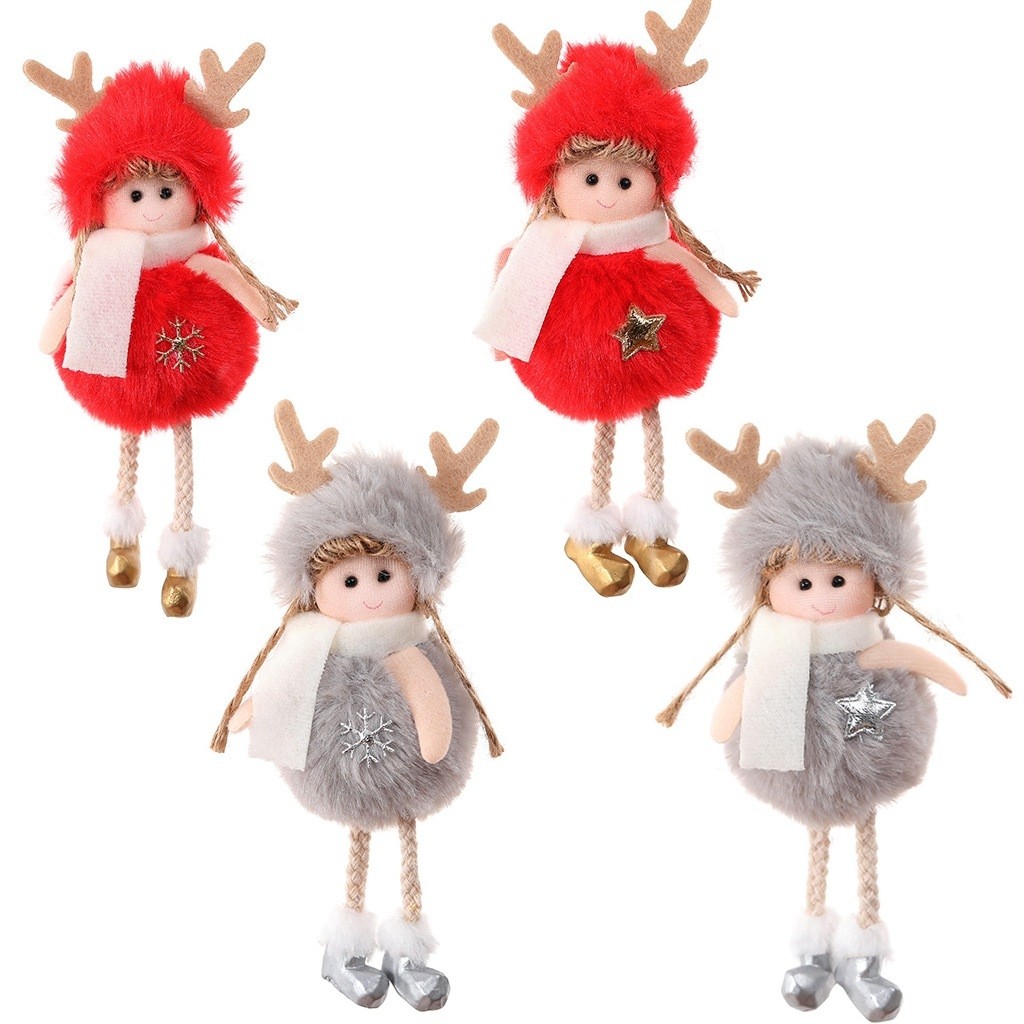 4 PCS Christmas Plush Angel Charm Children Doll Gift Christmas Tree Pendant, Style: Snowflake Angel (Red)