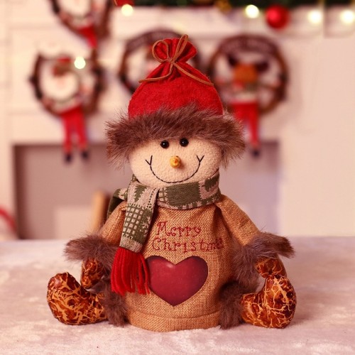 2 PCS Christmas Supplies Imitation Bark Linen Candy Bag Children Gift Bag (Snowman)