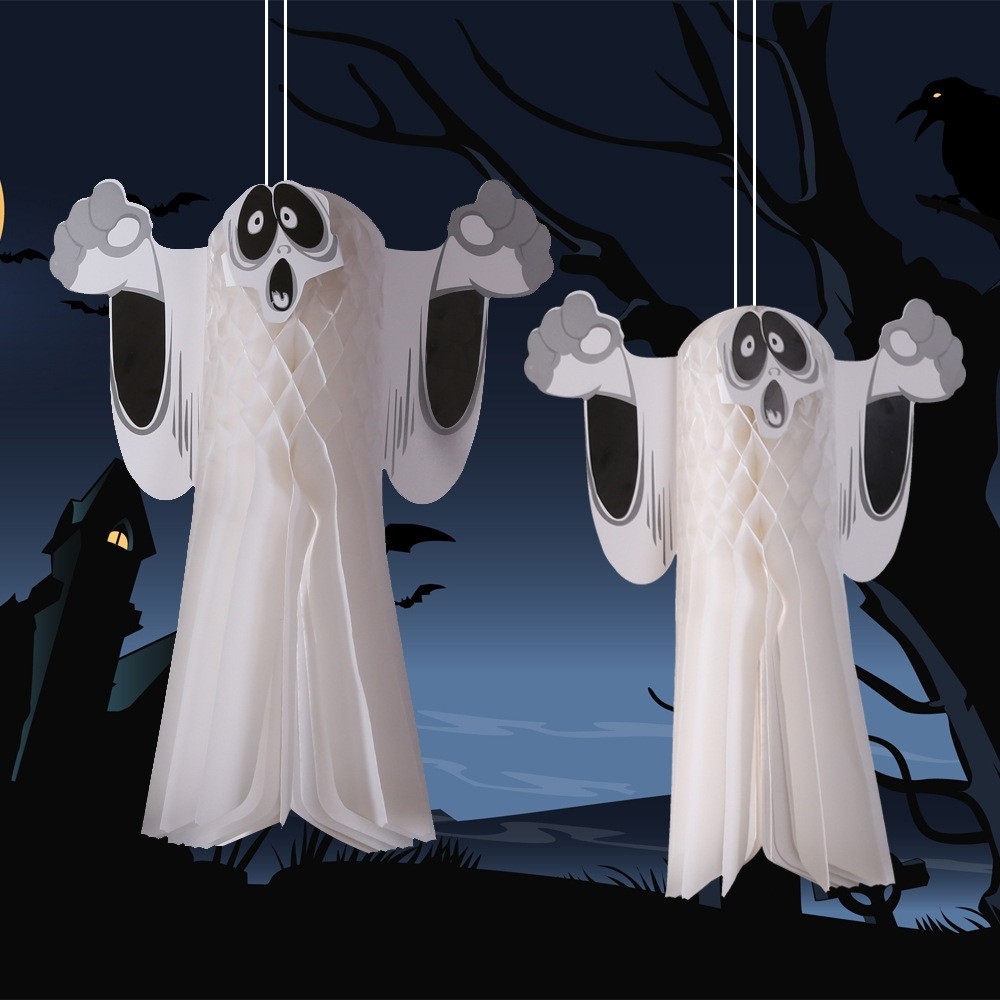 6 PCS Halloween Atmosphere Decoration Ghost Pendant Outdoor Indoor Ghost Festival Dress Up Ghost Pendant, Size: Small (White)