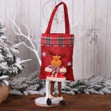 3 PCS Christmas Burlap Gift Bag Candy Bag Plaid Tote Bag (Elk)