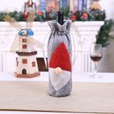 3 PCS Christmas Machine Embroidered Faceless Old Man Wine Bottle Bags Table Wine Bottle Decorations (Grey)