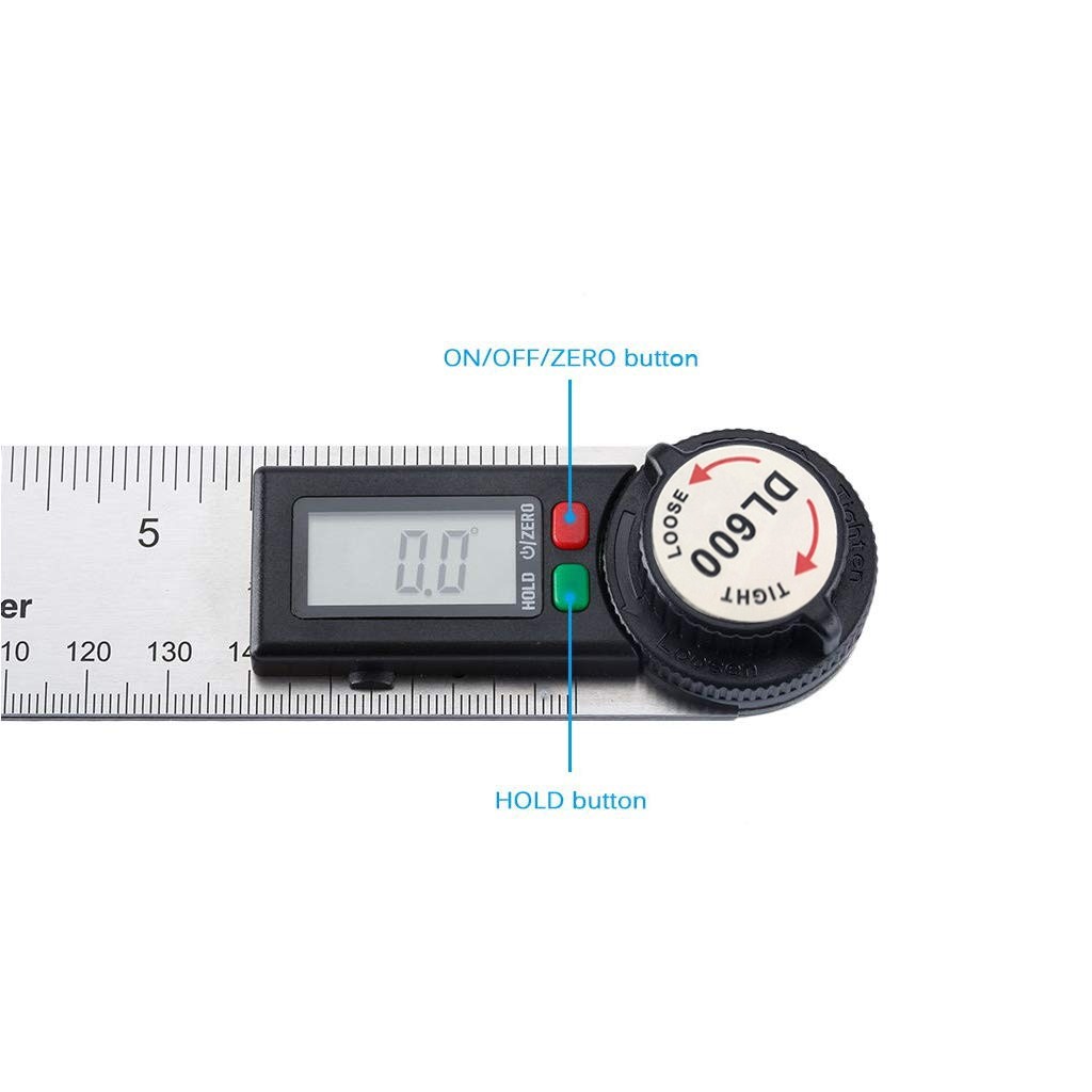 DL600 Multifunctional Electronic Protractor Stainless Steel Digital Display Universal Angle Ruler (Silver Gray)