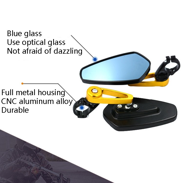 Electric Bike Motorcycle Modified Reversing Retro Rearview Handle Mirror All Aluminum Reflective Rearview Mirror (Golden)