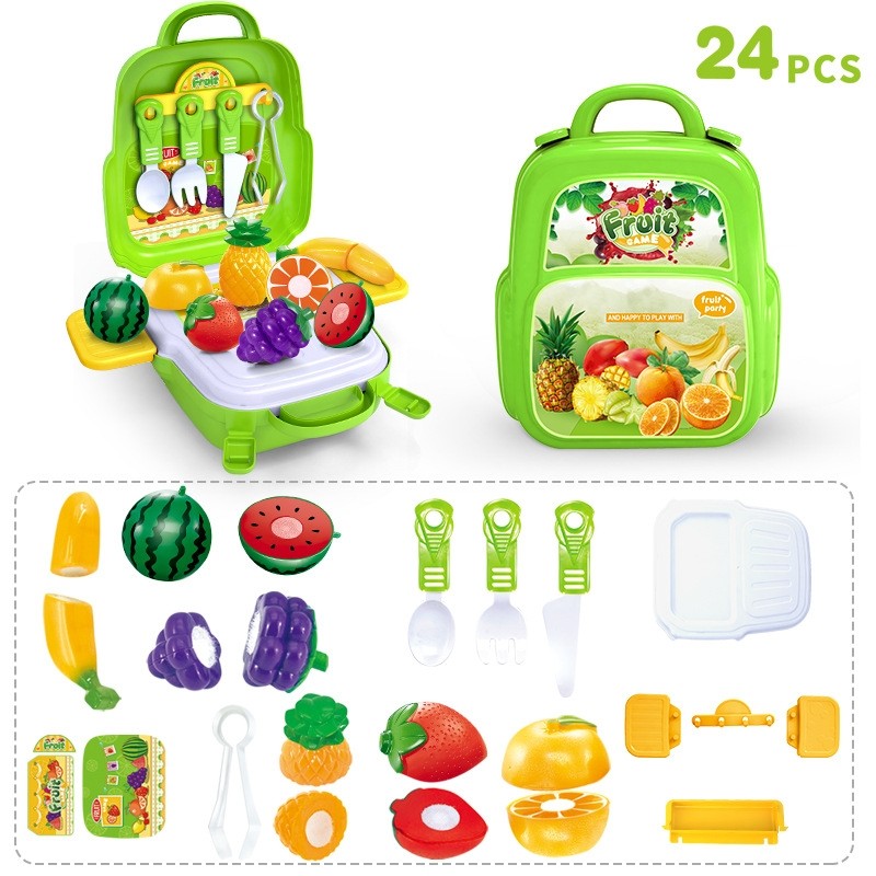 Educational Toys Children Simulation Pretend Play House Toys Kit Backpack (Vegetable and Fruit)