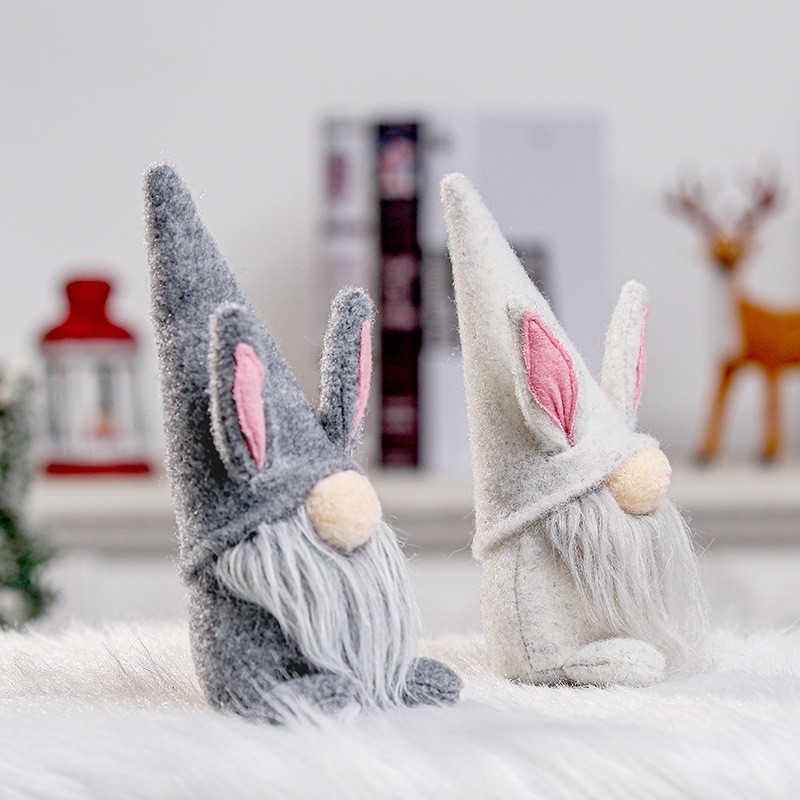 2 PCS Easter Faceless Doll Decorations Bunny Elf Doll Decoration Party Atmosphere Props (Grey)