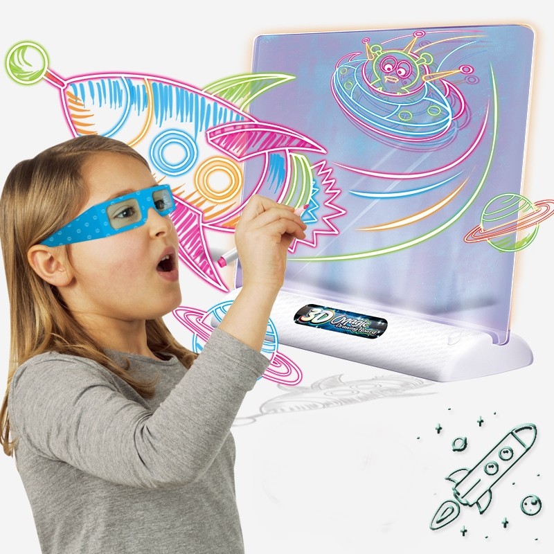 3D Fluorescent Drawing Board Magic Luminous Three-Dimensional Writing Board Graffiti Board Lighting Puzzle Children Drawing Board, Style: Medium Drawing Board (Space Version)