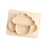 M010094 Children Silicone Dinner Plate Gridded Anti-Fall Eating Bowl Baby Cartoon Complementary Food Non-Slip Suction Cup Bowl (Beige)