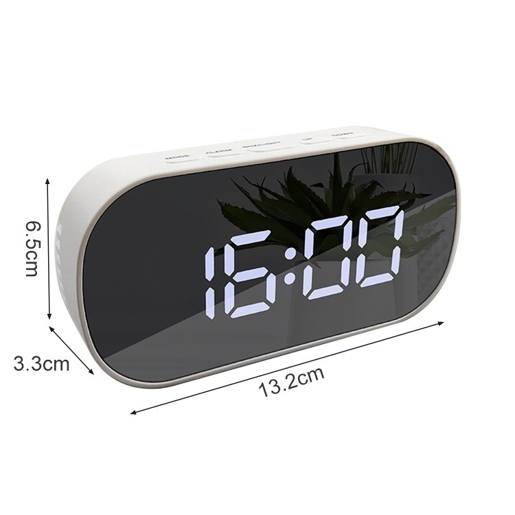 Mirror Multi-Function Alarm Clock LED Watch Makeup Mirror Alarm Clock (Oval White Light)