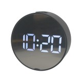 Mirror Multi-Function Alarm Clock LED Watch Makeup Mirror Alarm Clock (Round Black Shell White Light)