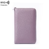 1659 Leather Belly Passport Bag RFID Long Wallet Men And Women Documents Package Multi-Function Zipper Mobile Phone Package (Lavender Purple)
