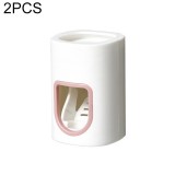 2 PCS Punch-Free Automatic Toothpaste Squeezing Device Household Plastic Wall Hanging Lazy Toothpaste Holder (Pink)