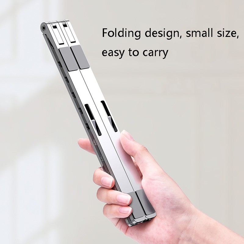 Oatsbasf V01 Portable Metal Laptop Cooling Bracket Aluminum Alloy Folding Adjustable Lifting Stand (Gray)