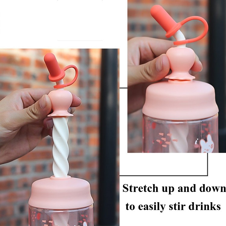 450ml Children Cute Stirring Straw Cup Student Large Capacity Cute Fresh Water Cup Plastic Water Bottle (Orange)