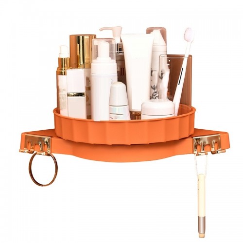 Punch-Free Bathroom Toilet Triangle Shelf Wall Hanging Vanity Makeup Storage Rack (Orange)