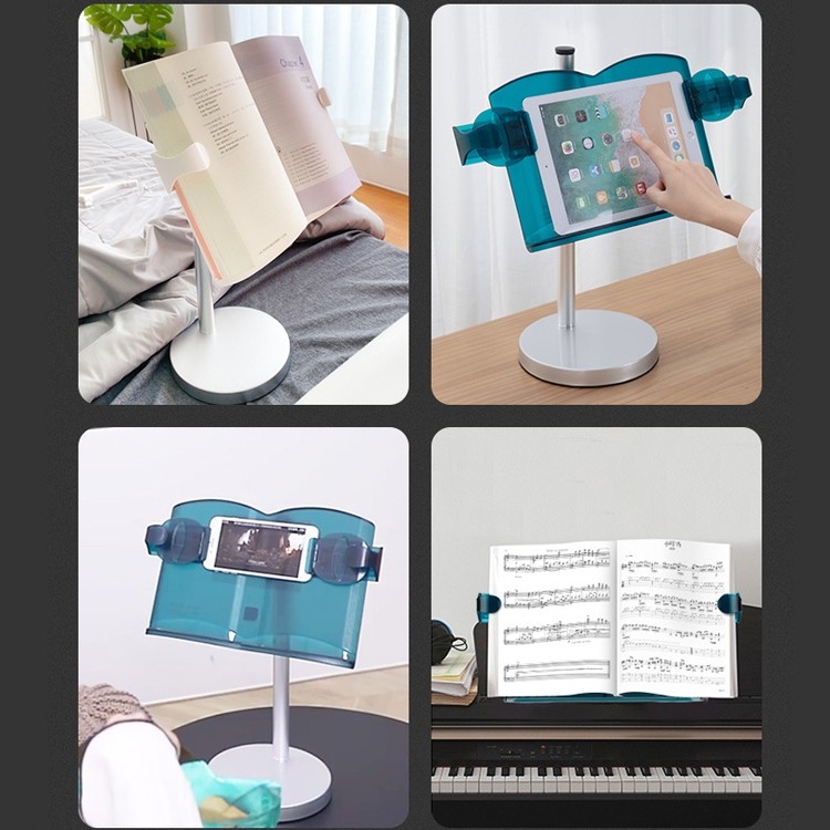 Student Adult Liftable Reading Stand Mobile Phone Tablet Stand With Reading Lamp (Blue Green)