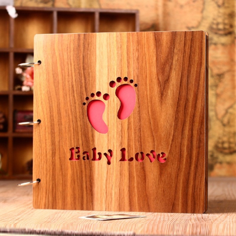 16 inch Wooden Handmade DIY Sticky Photo Album Baby Growth Souvenir Album (Love Wall)