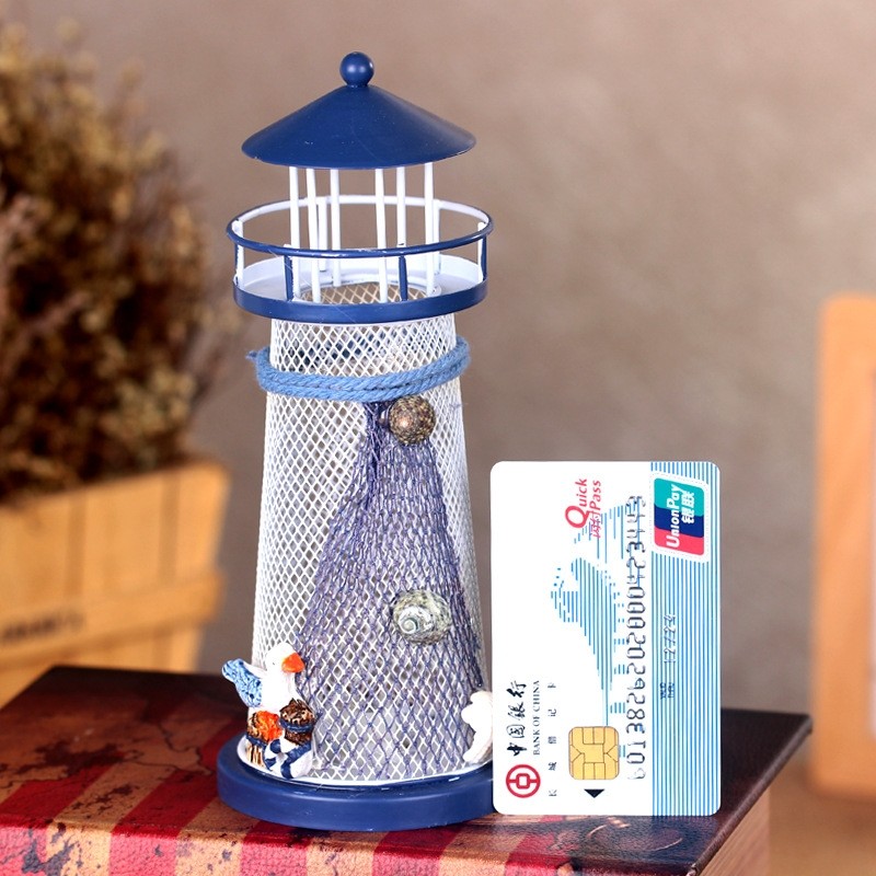 2 PCS Mediterranean Style Flashing Ocean Tin Lighthouse Home Decoration Crafts, Style Random Delivery M1021 Large 30cm