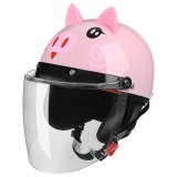 BYB 820 Children Four Seasons Universal Cartoon Electric Motorcycle Helmet, Transparent Long Lens (Four Seasons Pink Pig)