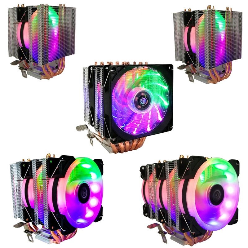 COOL STORM CT-4U-9cm Heat Pipe Dual-Tower CPU Radiator Copper Pipe 9 Cm Fan For Intel/AMD Platform Specification: Color Light 3-wire Double Fan Outer Light