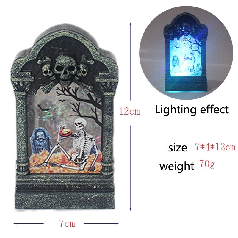 2 PCS Halloween Tombstone Light Colorful Flashing Candle Light Desktop Glowing Ornaments Bar Haunted House Decoration Props (Ghost)