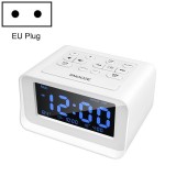 LED Digital Bedroom Alarm Clock With USB Charging Port Clock Radio Temperature Electronic Platform Clock, EU Plug (White)
