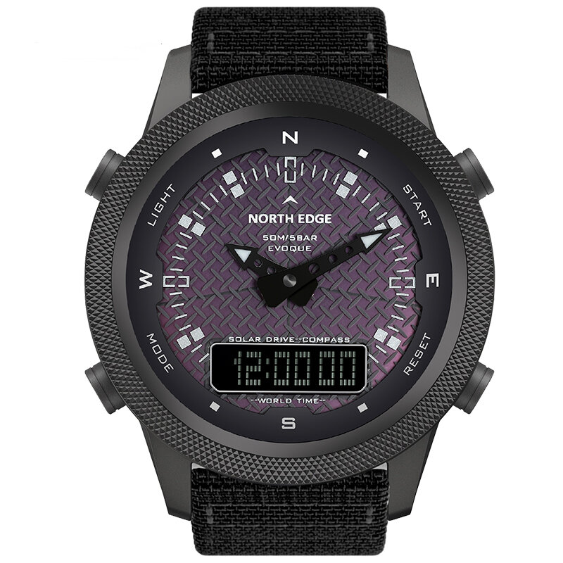 North Edge EVOQUE Solar Powered Luminous Display Compass Countdown 5ATM Waterproof Men Dual Display Watch