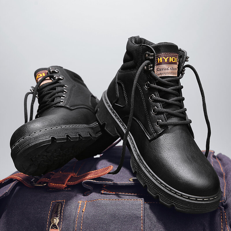 Men High-top Non Slip Wear Resistant Retro Lace-up Tooling Boots