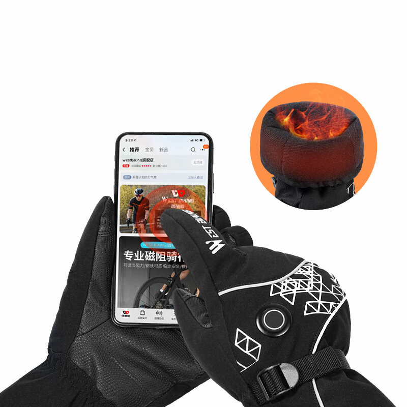 WEST BIKING Intelligent Electric Heated Gloves USB Charging Three Position Temperature Control Warm Waterproof Windproof Motorcycle Outdoor Ski Thermal Mitten Touch Screen Gloves