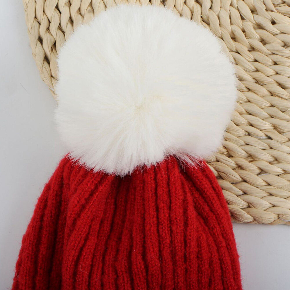 Men Knitted Hat Christmas Woolen Thicken Warm Winter Beanie for Women With Plush Ball