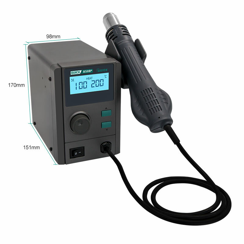 QUICK 858D+ 750W LED Digital Display Soldering Station Hot Air Gun BGA SMD Rework Station with Nozzle for CPU Motherboard Phone Repair Tool