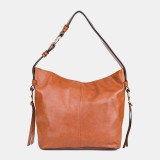 Women Vintage Faux Leather Large Capacity Solid Color Crossbody Bag